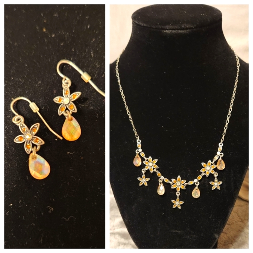 Pink Floral Earrings and necklace set